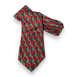 VTG Fashion Neckwear Mens Christmas Tree Holiday Silk Necktie